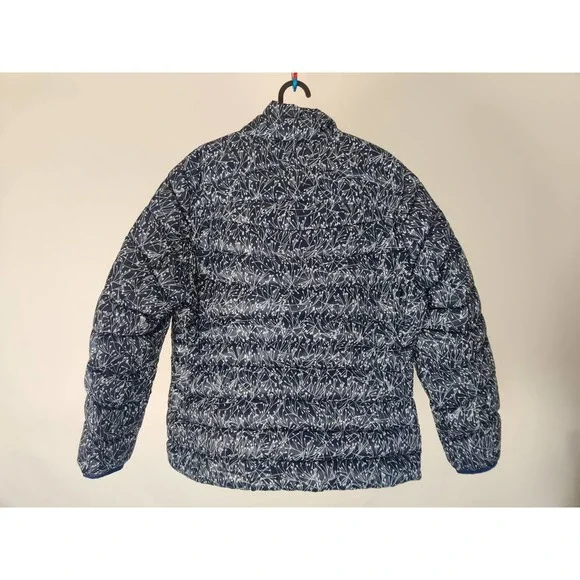 (V) Land's End GIRLS BLUE FLOWERS PATTERN Puffer Jacket Sz L 14-16 COLD WEATHER